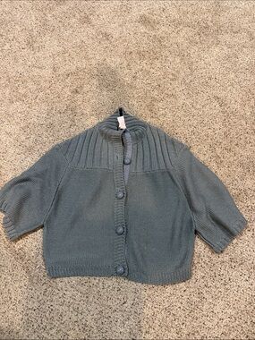 Tulle Short Sleeve Cardigan in Dusty Gray-Blue